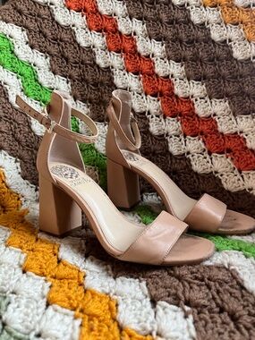 Women's Vintage Vince Camuto Nude Block Heel Ankle-Strap Sandals